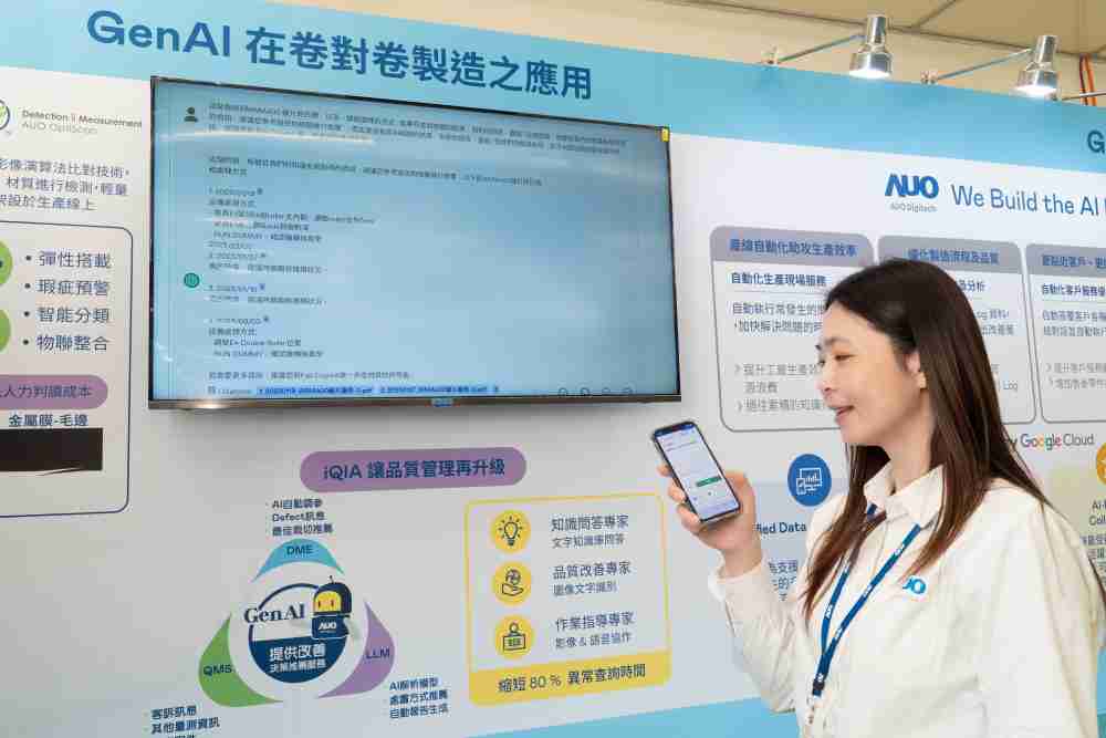 优游UB8数位积极发展数智化转型，，，，透过AI落地应用优化制造流程，，，革新人力、、生产效率与设备维护效益，，，，图为〝智能质量推升助手-iQIA〞（Intelligent quality improve assistant）应用情境，，协助质量管理再升级。。。